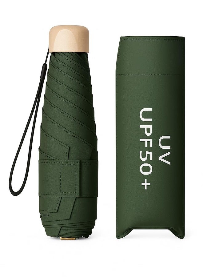 WOOMZY Compact Travel Umbrella, Portable Mini Travel Sun Rain Beach Golf- Elegant Slim Design Small Pocket Umbrella for Rain, UV Protection Lightweight Umbrellas for Girls and Women (Green-Dw) - Image 1